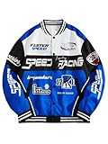 SOLY HUX Mens Racing Jacket Button Down Graphic Varsity Jackets Car Racing Jacket Men Motorcycle Outerwear Streetwear Blue Multi XX-Large