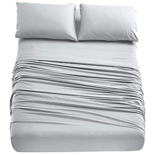 Home Beyond & HB design - 4-Piece Bed Sheets Set (Queen, Silver) - Premium Hotel Quality Bedding Sheets - Breathable Ultra Soft Brushed Microfiber - 16 Inches Deep Pocket, Wrinkle Fade Resistant by Home Beyond & HB design - Used condition - CA$20.34