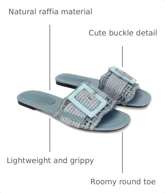 Image of ZJGZF Raffia Sandals for Women Buckle Straw flats Woven Braided Rattan Slides Summer Beach Sandals Comfort Cute Shoes