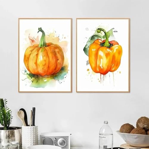 Tableau peinture murale aquarelle légumes pour salon et cuisine