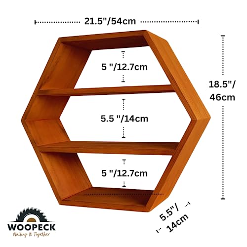 Woopeck Hexagon Shelves For Wall Decor - Large Natural Wood Floating Shelves - Hanging Wall Shelves For Living Room, Bedroom, Bathroom And Kitchen - 21 Inch X 18 Inch X 5.5 Inch #TOP2