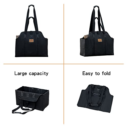 Waxed Canvas Log Carrier Tote Bag, Extra Large Durable Firewood Holder With Handles And Shoulder Strap, Heavy Duty Wood Carrying Bag For Fireplaces & Wood Stoves #TOP1