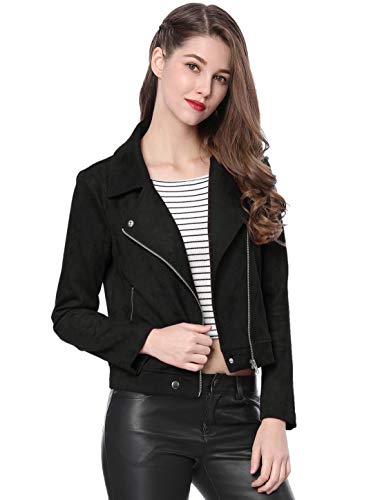 Allegra K Women's Short Soft Zip Up Faux Suede Biker Moto Jacket2