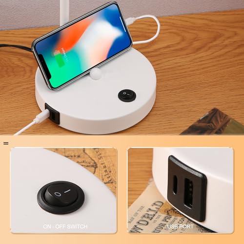 Image of Anxingtools LED Desk Lamp with Dual USB Charging Ports, 100% Metal, 270 Swivel Arms, Soft White Light (3000K), Bedside Reading Lamp, Home Office Lamp(White)