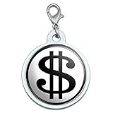Dollar Sign White and Black Large Chrome Plated Metal Pet Dog Cat ID Tag