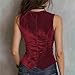 Velvet Vest for Women V Neck Cropped Sleeveless Tank Tops Button Down Casual Tops Regular Fitted Jacket Waistcoat（Deep Red,Small）