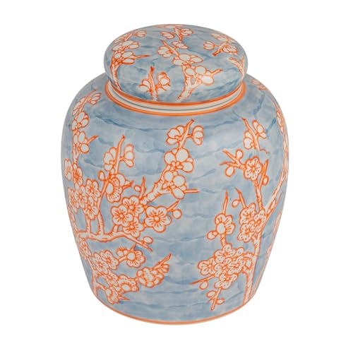 Creative Co-Op Decorative Ceramic Ginger Jar with Lid, Blue