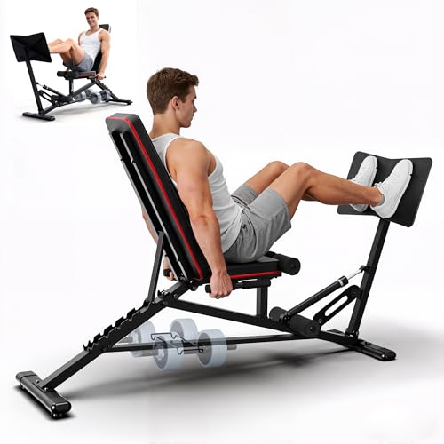 PASYOU Leg Press Machine Adjustable Weight Bench with Leg Extension 1300LBS Weight Capacity Leg Press Machines for Home Gym Full Body Exercise Leg Workout Equipment with Dumbbell Rack