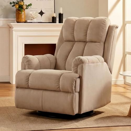 Image of Donna Motorized Recliner Chair - Power Reclining Single Seater Sofa with USB Port | Rocking & Revolving Recliner | Taupe Beige Velvet Upholstery | Ergonomic & Compact Recliner (Hazelnut)