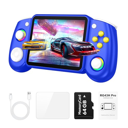 Image of RG43H Pro Retro Handheld Game Console, 4.3 Inch Retro Gaming Console with 4000mAh Battery, RK3562 Opensource Hand Held Games Console, EmuELEC&RGBOX Dual Systems Video Console, HDMI TV Output,Navy Blue
