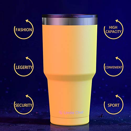 Stainless Steel Tumbler With Lid, 30Oz Insulated Travel Tumbler Mug By Umite Chef, Insulated Coffee Mug, Double Wall Water Coffee Cup For Home, Office, School, Ice Drink, Hot Beverage (Yellow) #TOP4