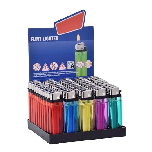 50 Pezzi Accendini in Plastica Colori E Fantasie Assortiti Box da 50 Accendini Accensione a Pietrina Non Ricaricabili (NON RICARICABILE A)