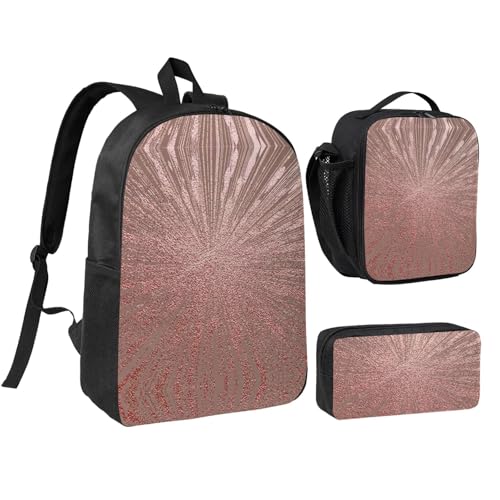 Sac à dos d'école fille léger 3 pièces cartable boîte déjeuner trousse or rose
