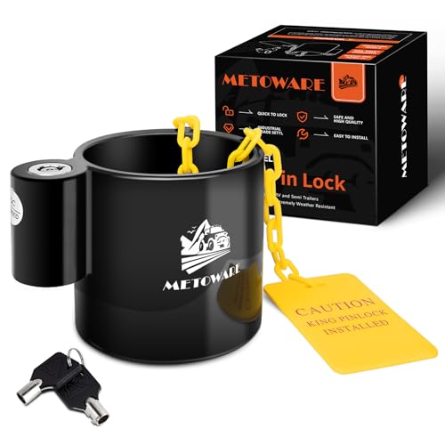 METOWARE 5th Wheel King Pin Lock with Warning Tag for 5th Wheel, RVs, Semi Trailers and Campers (Black)