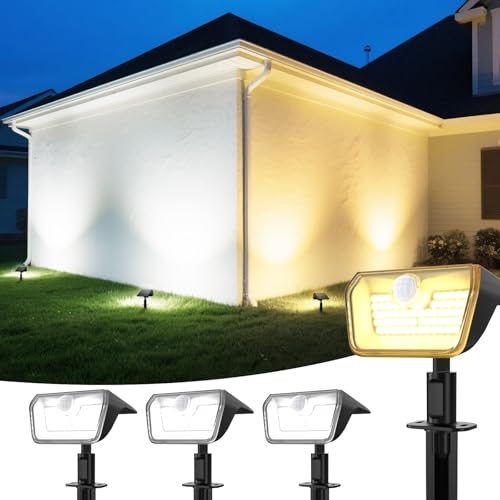 Linkind solarlampen 2 in 1 Solar Strahler Außen mit Bewegungsmelder 3000K & 6500K, 60-LEDs Außen Gartenstrahler mit Dauerlicht und Lade-anzeige,...