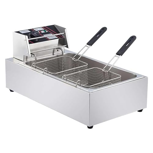 Freidora Eléctrica De Grasa, Freidora Comercial De Gran Capacidad De 20 litros, Freidora De Encimera De Acero Inoxidable con Cesta Y Tapa, Control De Temperatura Independiente, para Restaurante, Cafe