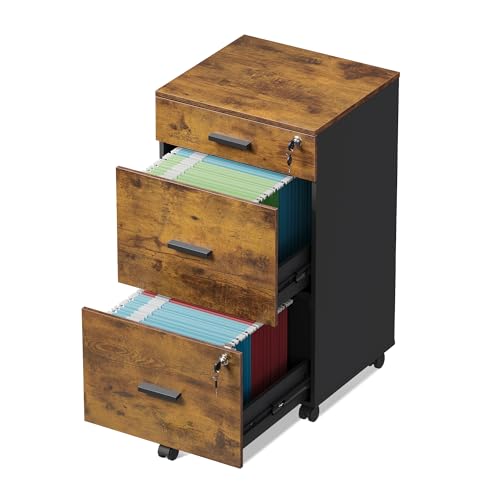 DEVAISE 3 Drawer Rolling File Cabinet with Lock, Wood Filing Cabinet fits Letter / A4 Size for Home...