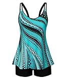 Arolina Womens Tankini Bathing Suits Retro Removable Padded Tankini Tops High Waisted Boyshorts Blue Ripples Swimsuit Large