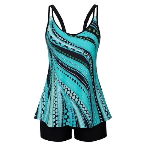 Arolina Tankini Swimsuits for Women Tummy Control Two Piece Bathing Suits Flowy Swim Tops with Boy Shorts Blue Ripples Small