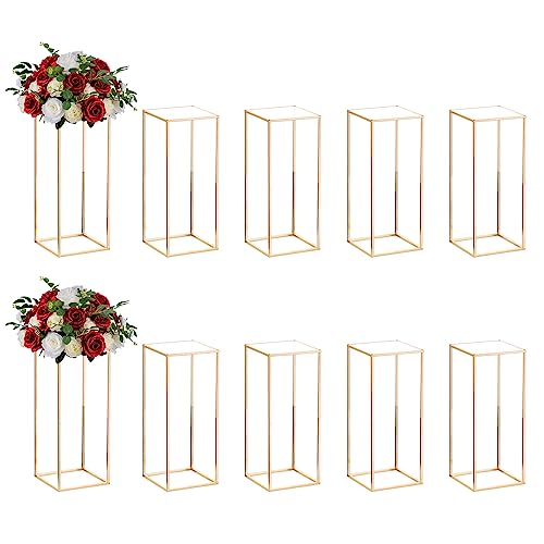 Nuptio 10 Pezzi Centrotavola per Matrimoni Vasi D'oro 60cm Altezza Supporto per Fiori Pavimento Metallo Colonna Vaso Centrotavola Geometrico Stand Espositore Rettangolare Decorazione Feste Matrimoni