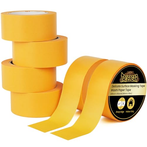Image of TAPEBEAR Delicate Surface Advanced Masking Tape 1.88 inch x 60Yard, Orange Washi Tape Indoor Painters Tape Decorating with No Paint Bleed, Sharp Lines, Surface Damage-Free, Low Tack, 6Rolls