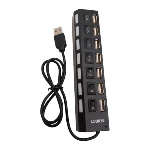 LOBKIN USB Hub 7-Port,Tragbar USB 2.0 Hub mit Einzelnen LED-Netzschaltern fur Laptop, PC, MacBook und weitere USB Geräte