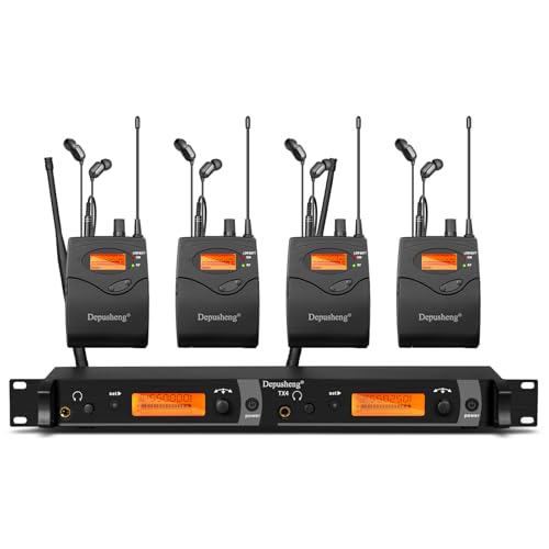Depusheng TX4 Wireless in Ear Bodypacks Monitor System, 4-Channel Wireless IEM System, Metal IEM w/ 4 Bodypacks, Rack Mount
