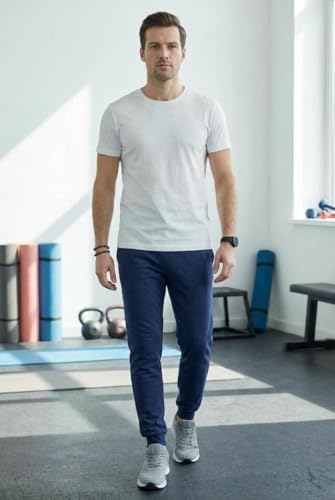 Image of KASHVI Men's Athletic Pants Running Workout Joggers Lightweight Gym Jogging Track Casual Trackpants with Pockets -AI IST TP220 M Navy Blue