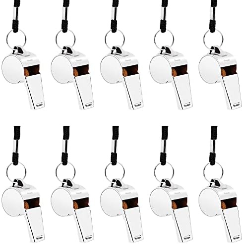 Giveet Metal Whistles with Lanyard, Stainless Steel and Durable, Extra loud Referee Coach Whistles for Football, Basketball, Soccer, School, Lifeguard Emergency and More