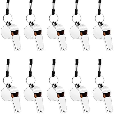Giveet Metal Whistle with Lanyard, Stainless Steel and Durable, Extra loud Referee Coach Whistles for Football, Basketball, Soccer, School, Lifeguard Emergency, Pack of 10 PCS Cover