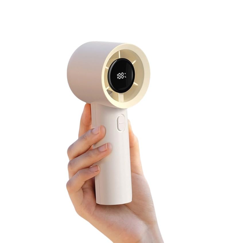 AH Living Powerful Handheld Fan, Rechargeable, High Speed 100-Level Turbo Cooling, 2000mAh Battery, LED Display, Portable Pocket Size Hand Fan, Summer Outdoor Travel Essentials (White)