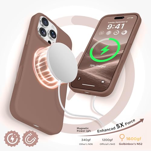 Image of GolbinBox Magnetic for iPhone 16 Pro Case, Silicone Cover, Brown