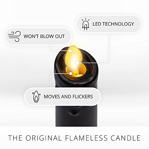 Image of Luminara Black Single Wax Drip Flameless Candle Tapers (1 x 9.5 inch), Moving Flame LED Candle Unscented Real Wax with Dripped Top Timer Function, Table, Mantel, Holiday Decoration