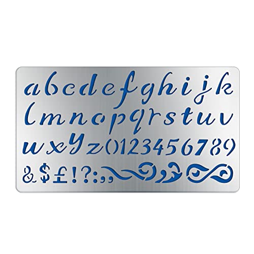 BENECREAT Lowercase Letters Number Stainless Steel Stencils 7x4Inch Symbol Metal Stencil Templates Tool for Wood Burning, Pyrography, Engraving and Scrapbooking