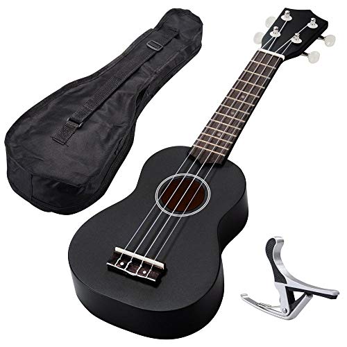 AW 21 Inch Black Soprano Ukulele Basswood w/Bag Aluminum Capo For Adult Kids