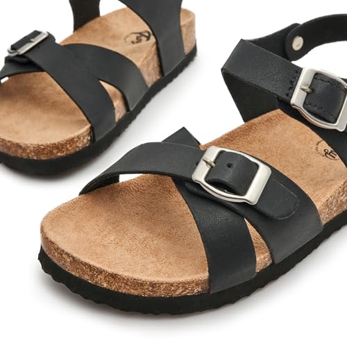 Image of Trary Girls Sandals Open Toe Casual Summer Shoes with Cork Footbed Comfortable Flat Sandals for Little Kids
