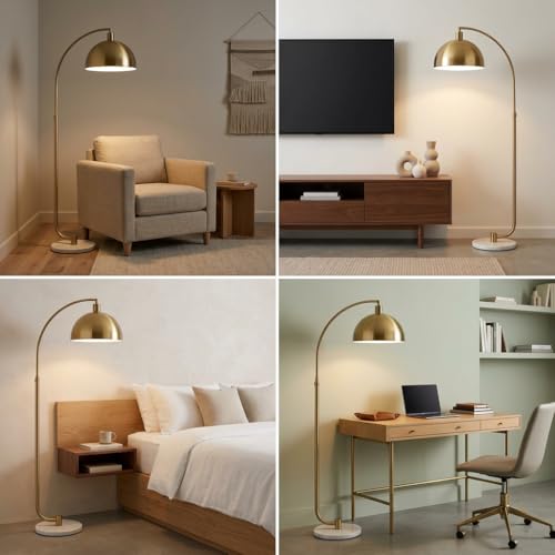 Image of Floor Lamp 3-Color CCT Warm Natural Cold White Gold Metal Arc Standing Lamp for Living Room Bedroom Home Decor E27