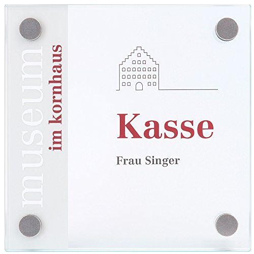 GALERIE Türschild | 150x150 mm | 2 Scheiben ESG Glas | 4x Edelstahl Halter | Türschild Büro | Büroschild