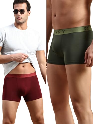 Image of KOFFY Men's Stretchable Cotton Lycra Long Trunk with C-Type Front Open | Wrinkle-Free | Ultra-Soft Elastic