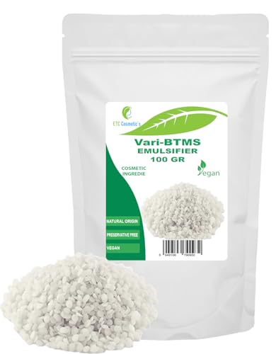 Emulsionante Vari-btms, 100 g - Origem natural | Uso como ingrediente para cosméticos | Usado em condicionadores, champôs em creme, máscaras para o cabelo.