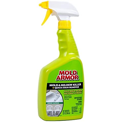 Mold Armor Mold and Mildew Killer + Quick Stain Remover, 32 oz., Trigger Spray Bottle, Eliminates 99.9% of Household Bacteria and Viruses, Ideal Bathroom Mold and Mildew Remover Cover