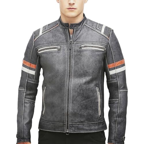 Image of SpazeUp Cafe Racer Leather Motorcycle Jacket Men Distressed Leather Biker Jacket Men