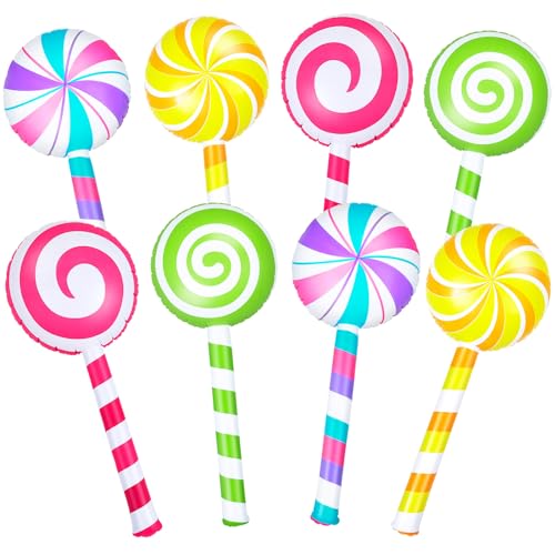 Poen 8 Pcs Large Inflatable Lollipop 29.53 Inch Candy Birthday Party Decorations Inflatable Giant Lollipop Prop Candy Shape Balloons For Themed Party Favors(Classic)