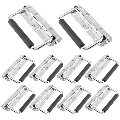 ZOENHOU Lot de 10 poignées pliantes de 140 mm - Poignee de caisse à ressort avec ressort intégré - Poignée de boîte à outils pliable - Poignée en métal - Poignée de transport pour porte de boîte à