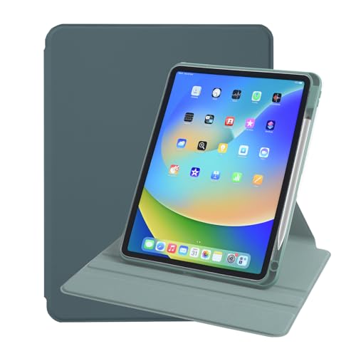 Image of Arctic Fox Smart Folio Rotating Cover Case for iPad Air 11 inch M3 /M2 2025 /2024, iPad Air 5th /4th Gen Case 10.9 Inch, 360 Degree Rotation Protective Stand Cover Clear Back (Green)