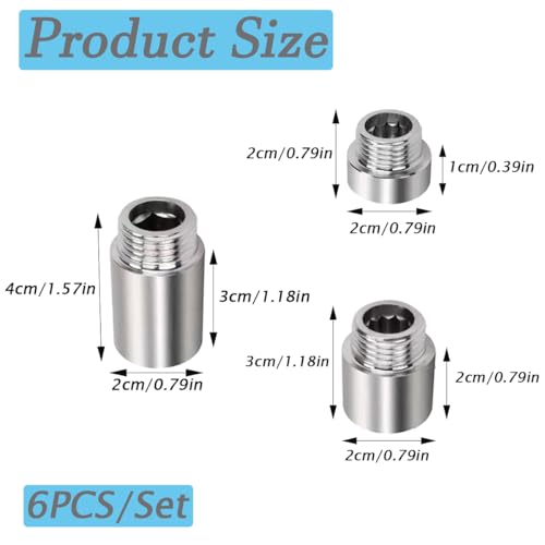 Niaciswe Hahnverlängerung 6 Stück 1/2 Zoll Edelstahl RohrverläNgerung (10mm&20mm&30mm) Duschverlängerungsrohr Wasserrohr mit Solide Gewindefitting Verlängerung für Wasserhähne Duschköpfe Eckventile