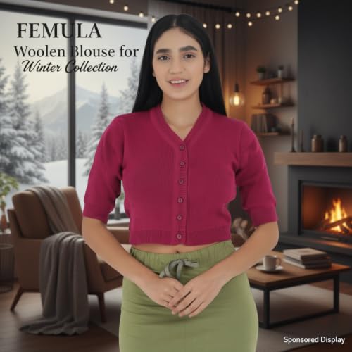 Image of Women Winter Wear V-Neck Half Sleeves Regular Fit Woollen Blouse