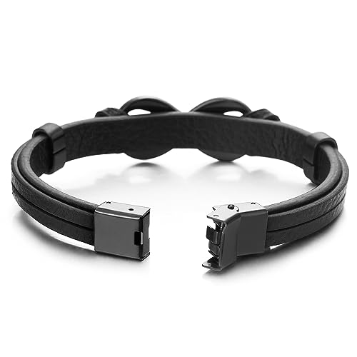 Pulsera de cuero negro con acero inoxidable miniatura 4