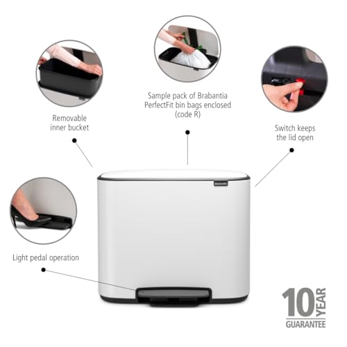 Brabantia Bo Step-On Kitchen Trash Can with Single Compartment | White | 9.5 Gal Inner Bucket | Soft-Close Garbage Can, Light Pedal Operation, Stay-Open Lid | Fits Against Wall | + Trash Bags by Brabantia - Image 2