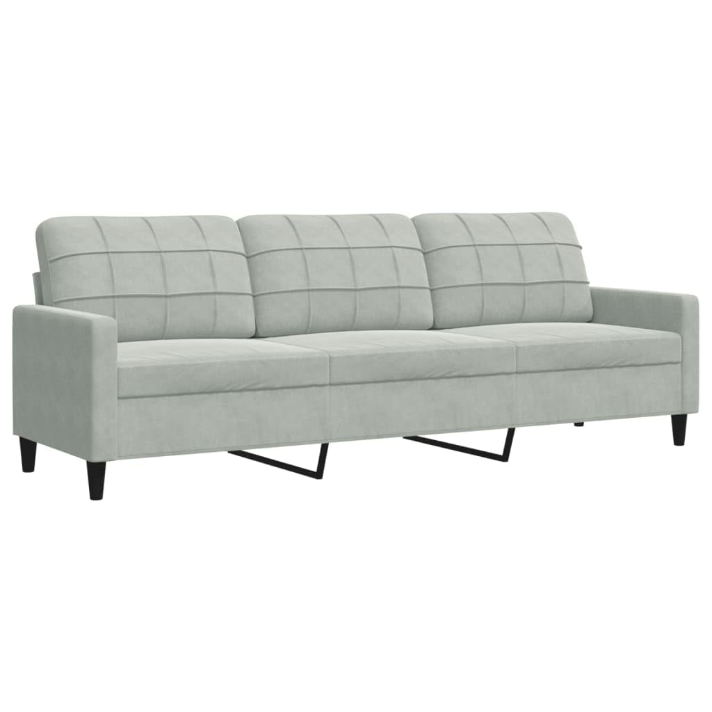 3-częściowy komplet sof, jasnoszary, aksamitny, w zestawie z fotelem, 2-i 3-osobowa sofa, z poduszkami i rolkami pod kark, wytrzymały metalowy stelaż do salonu